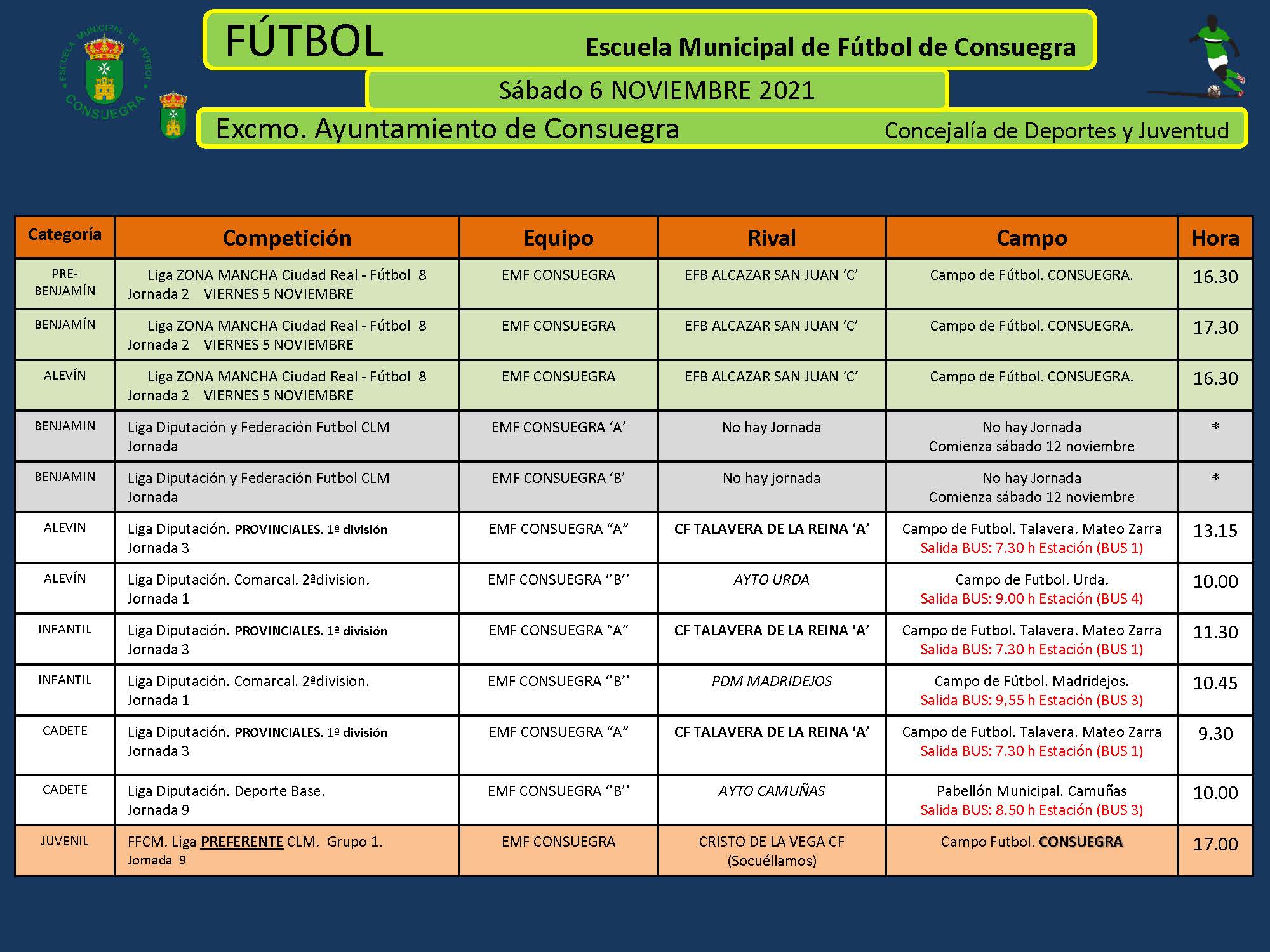 Agenda Escuela de Fútbol 06/11/2021