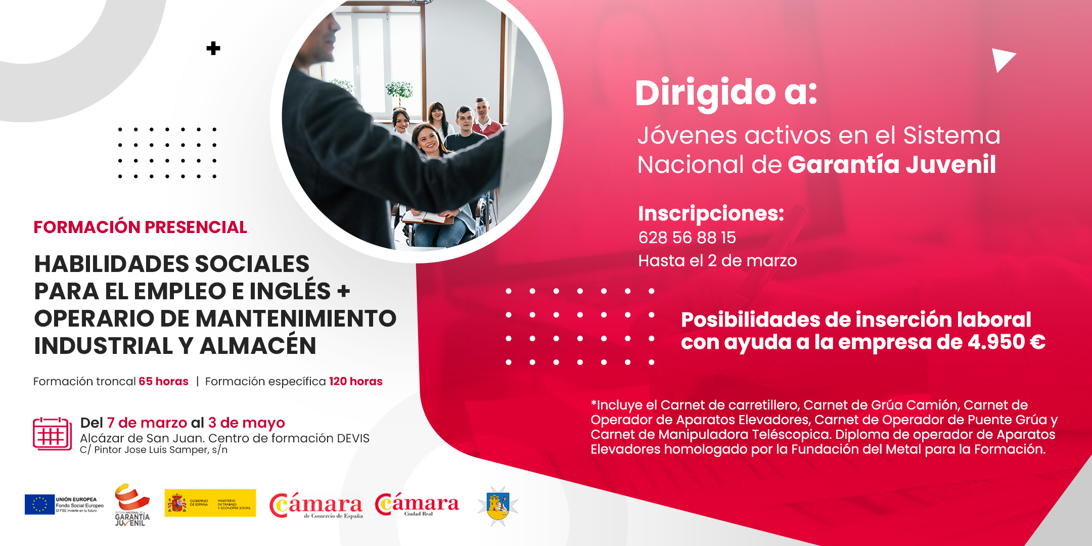 Nueva formación: Habilidades sociales para el empleo e inglés + Operario de mantenimiento industrial y almacén.
