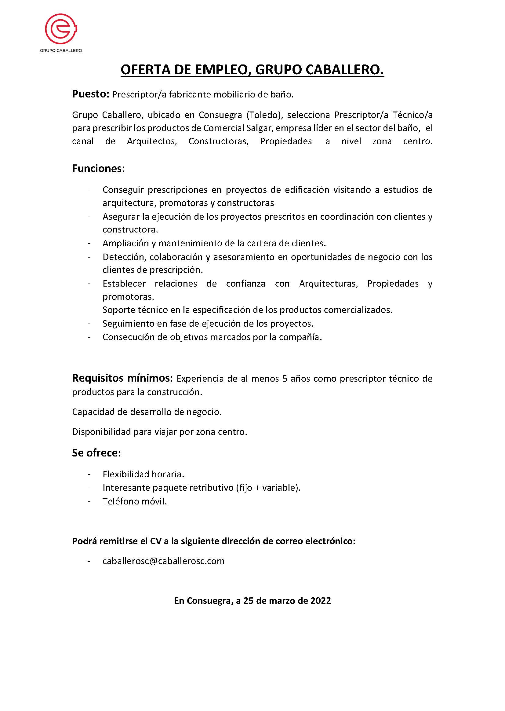 Oferta de empleo privado: Grupo Caballero