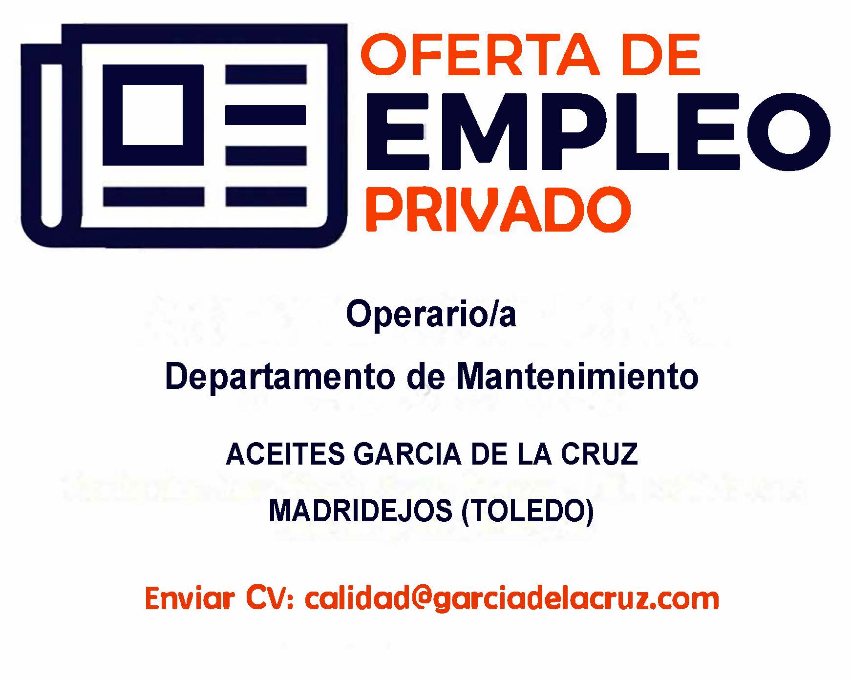 Oferta de empleo privado: Operario de mantenimiento almazara