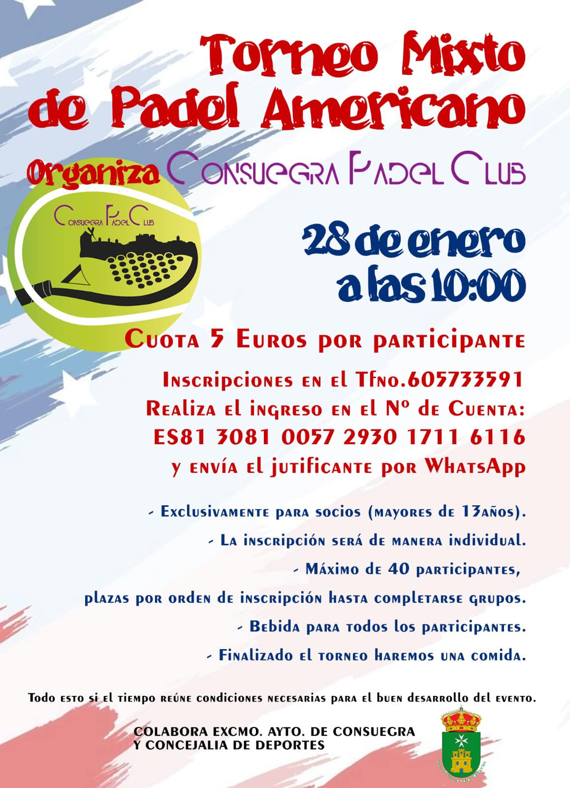 Torneo mixto de PÁDEL AMERICANO próximo 28 de enero