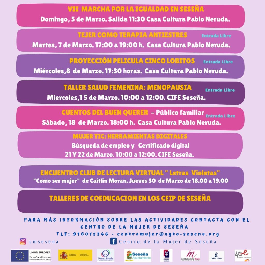 Actividades para conmemorar el 8 de Marzo, Día Internacional de las Mujeres. – Ayuntamiento de Seseña