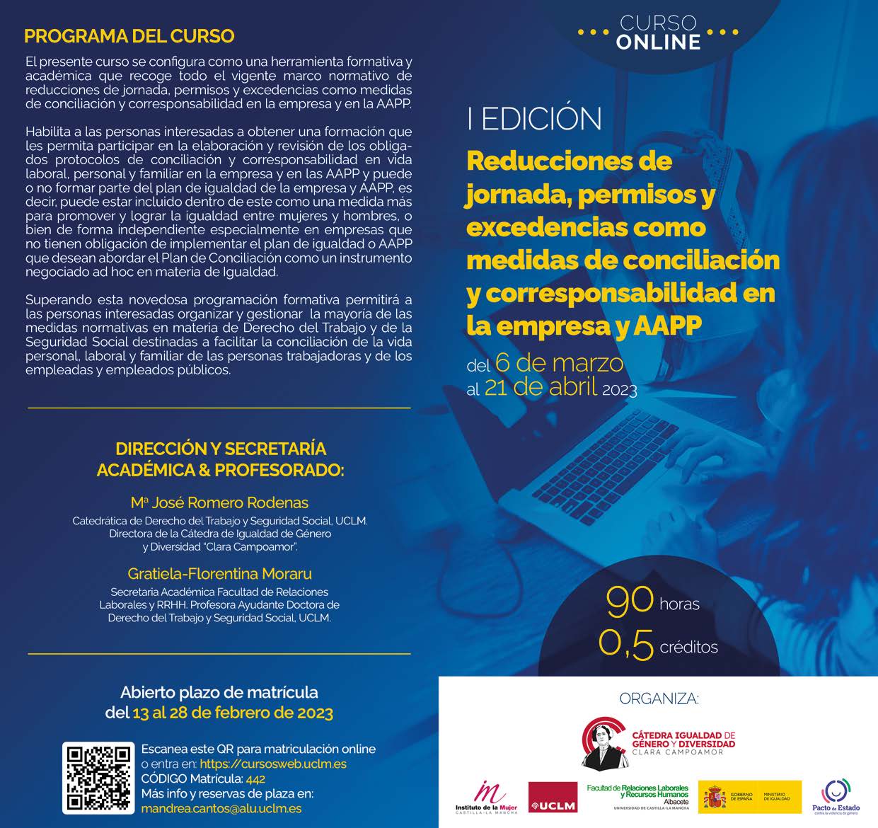Próximos cursos de la Cátedra de Igualdad de la Universidad de Castilla-La Mancha