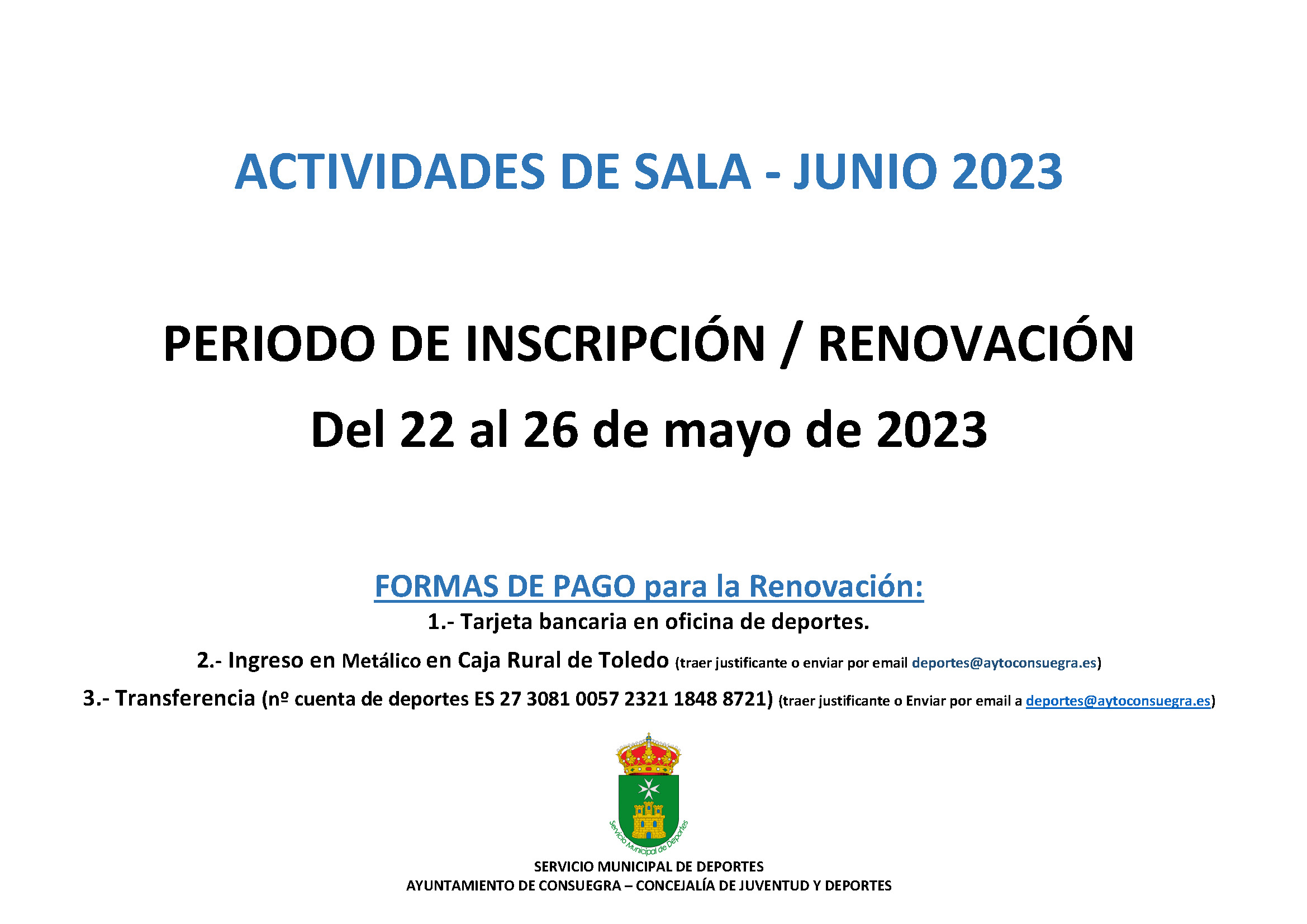 Actividades deportivas de Sala (JUNIO 2023)