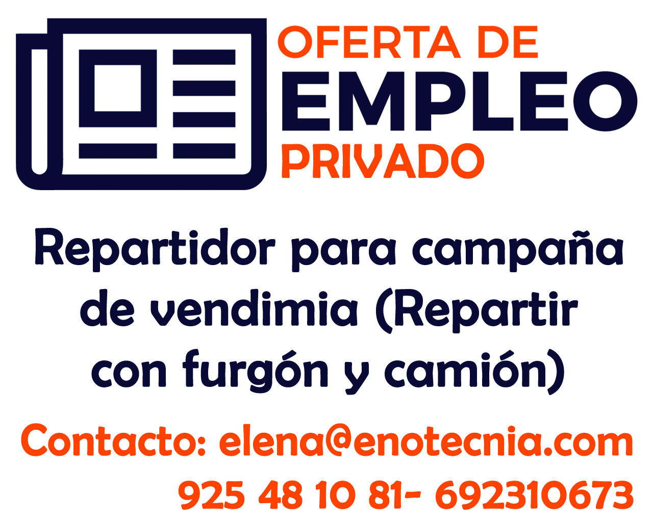Oferta de empleo privado: Repartidor para campaña de vendimia (Repartir con furgón y camión)