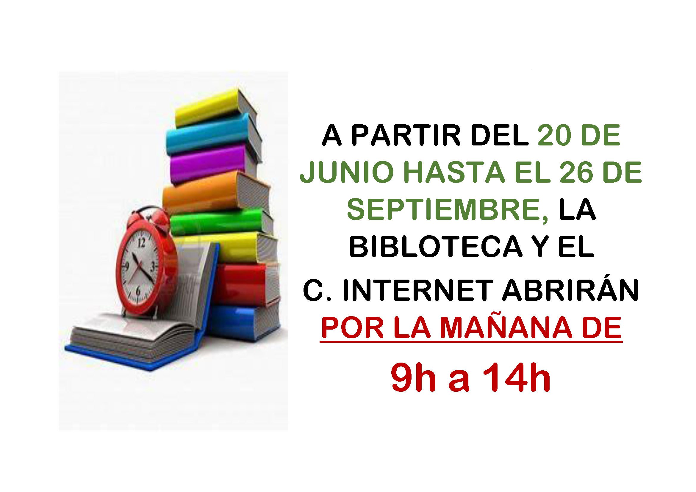 Horario de verano 2023 Biblioteca Pública Municipal