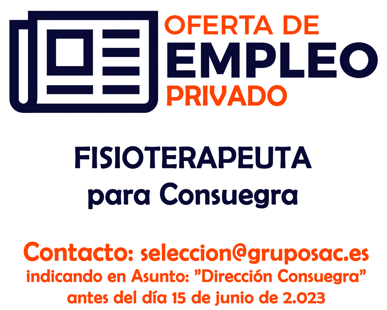 Oferta de empleo privado: SAC Servicios Sociales busca FISIOTERAPEUTA para Consuegra