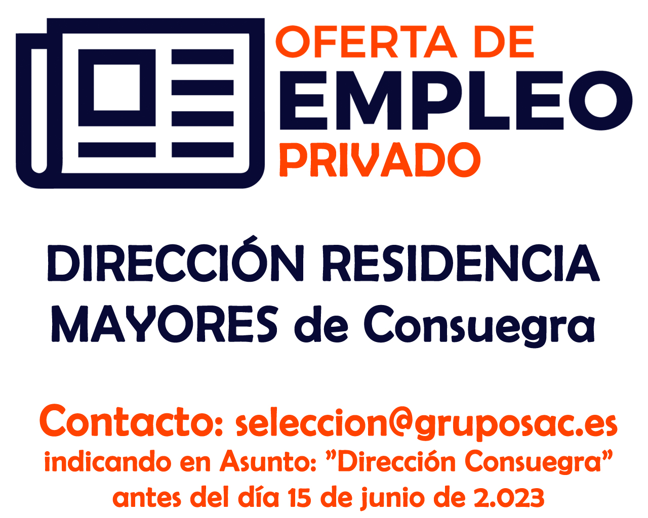 Oferta de empleo privado: SAC Servicios Sociales busca PERSONA DIRECCIÓN RESIDENCIA MAYORES de Consuegra