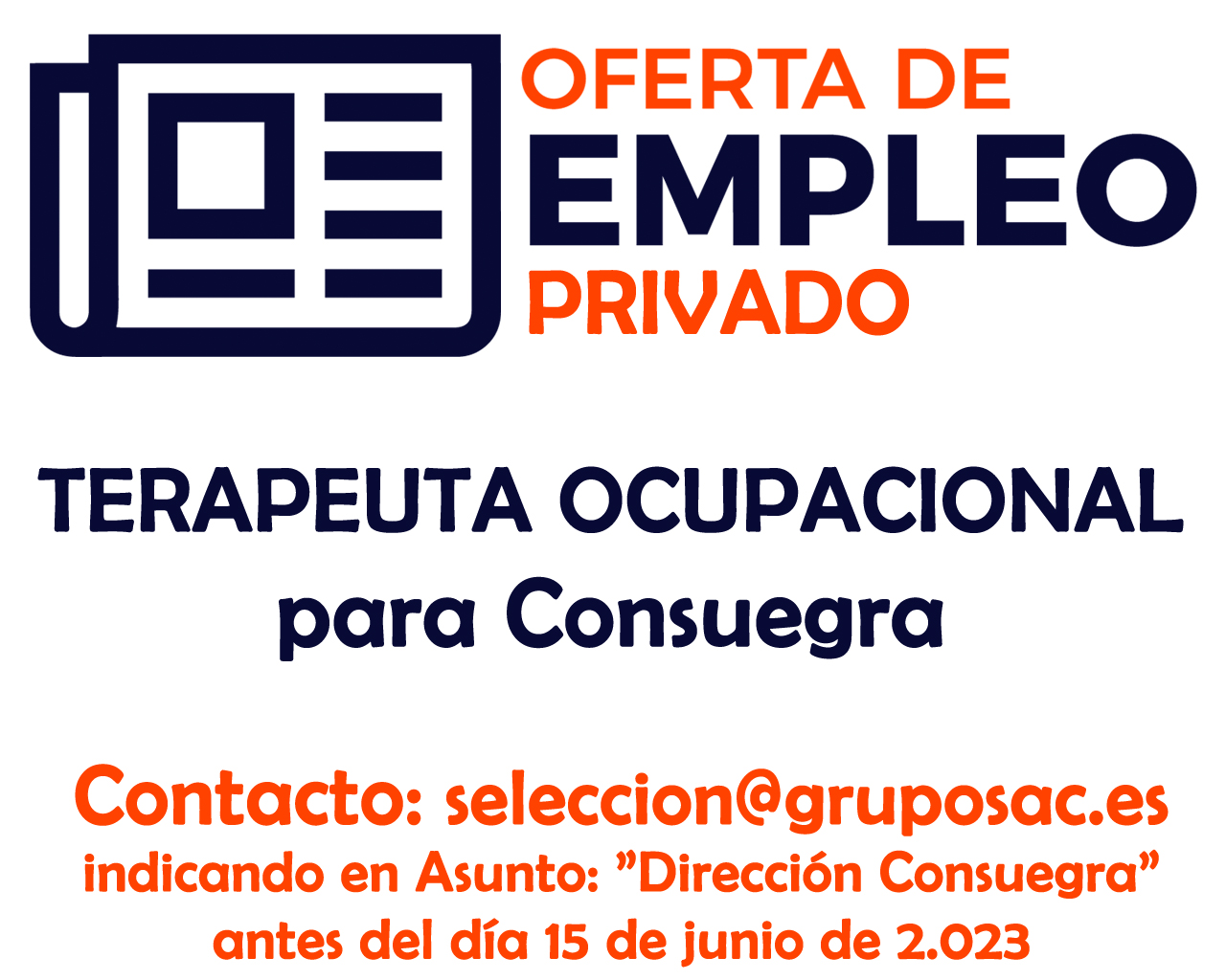 Oferta de empleo privado: SAC Servicios Sociales busca TERAPEUTA OCUPACIONAL para Consuegra