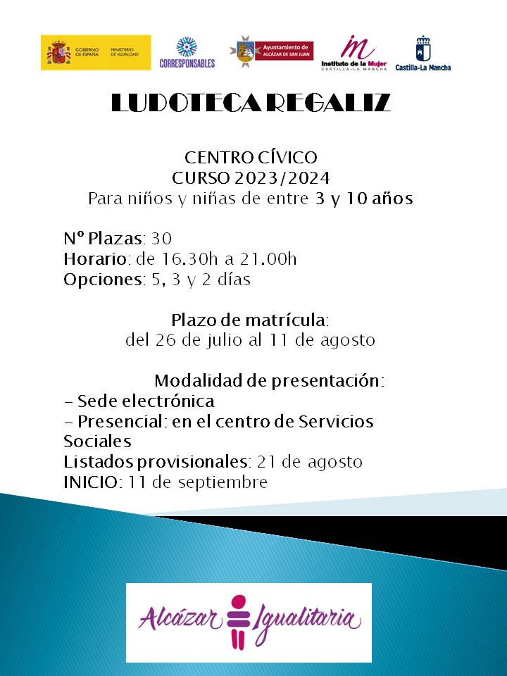 Abierto el plazo de matrícula "Ludoteca Regaliz" para el curso 2023/2024
