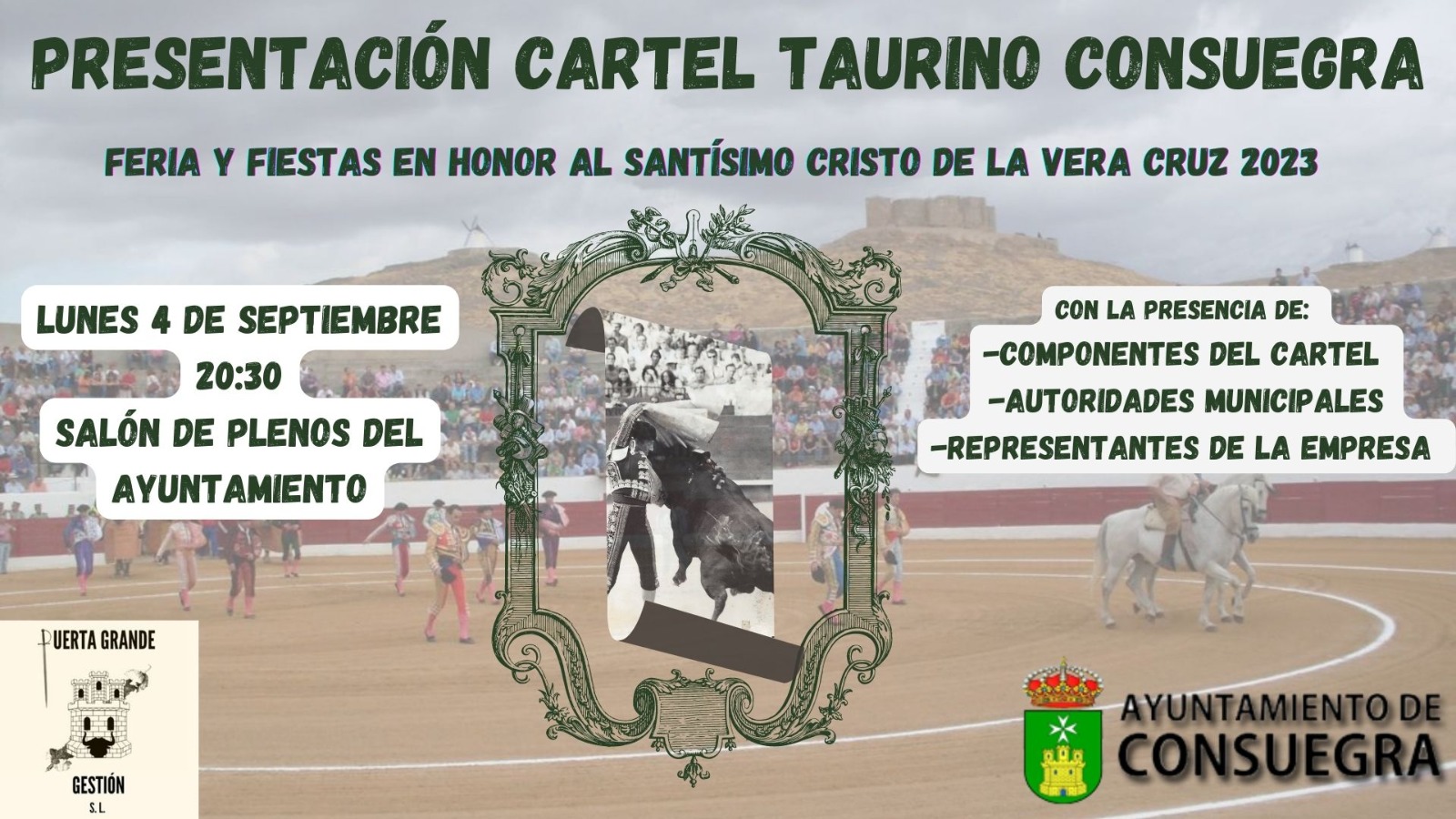 Lunes 4 de septiembre, presentación del cartel taurino Ferias 2023