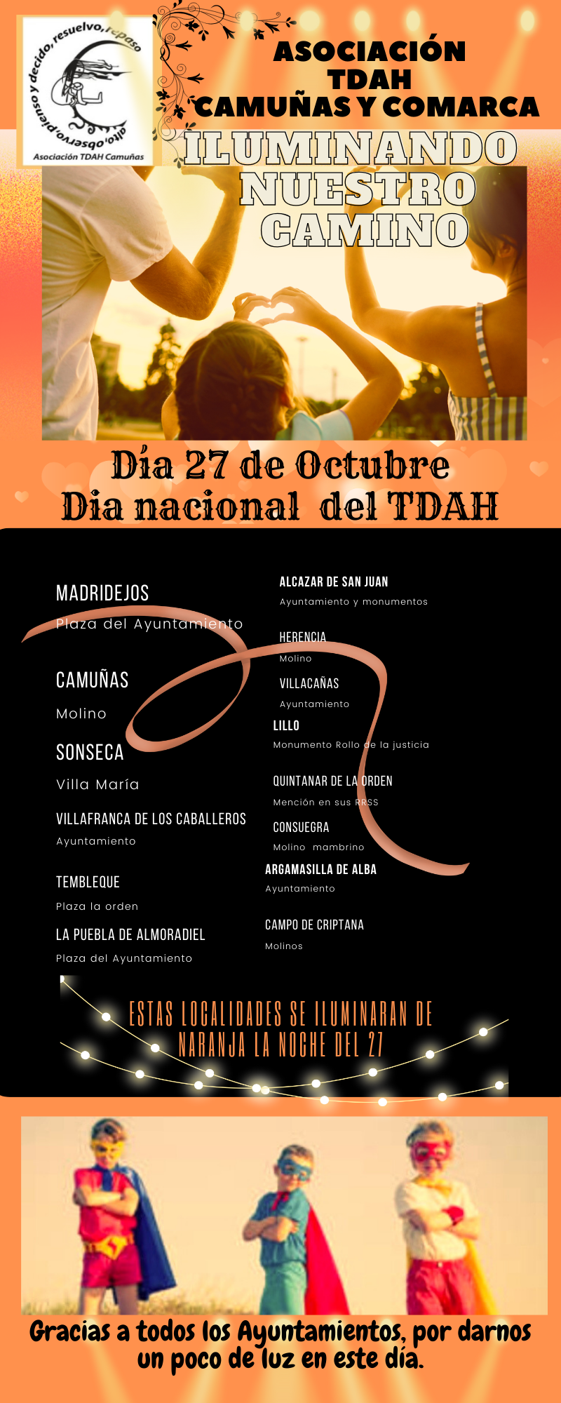 27 de octubre. Día Nacional del TDAH. El molino Mambrino se iluminará de naranja
