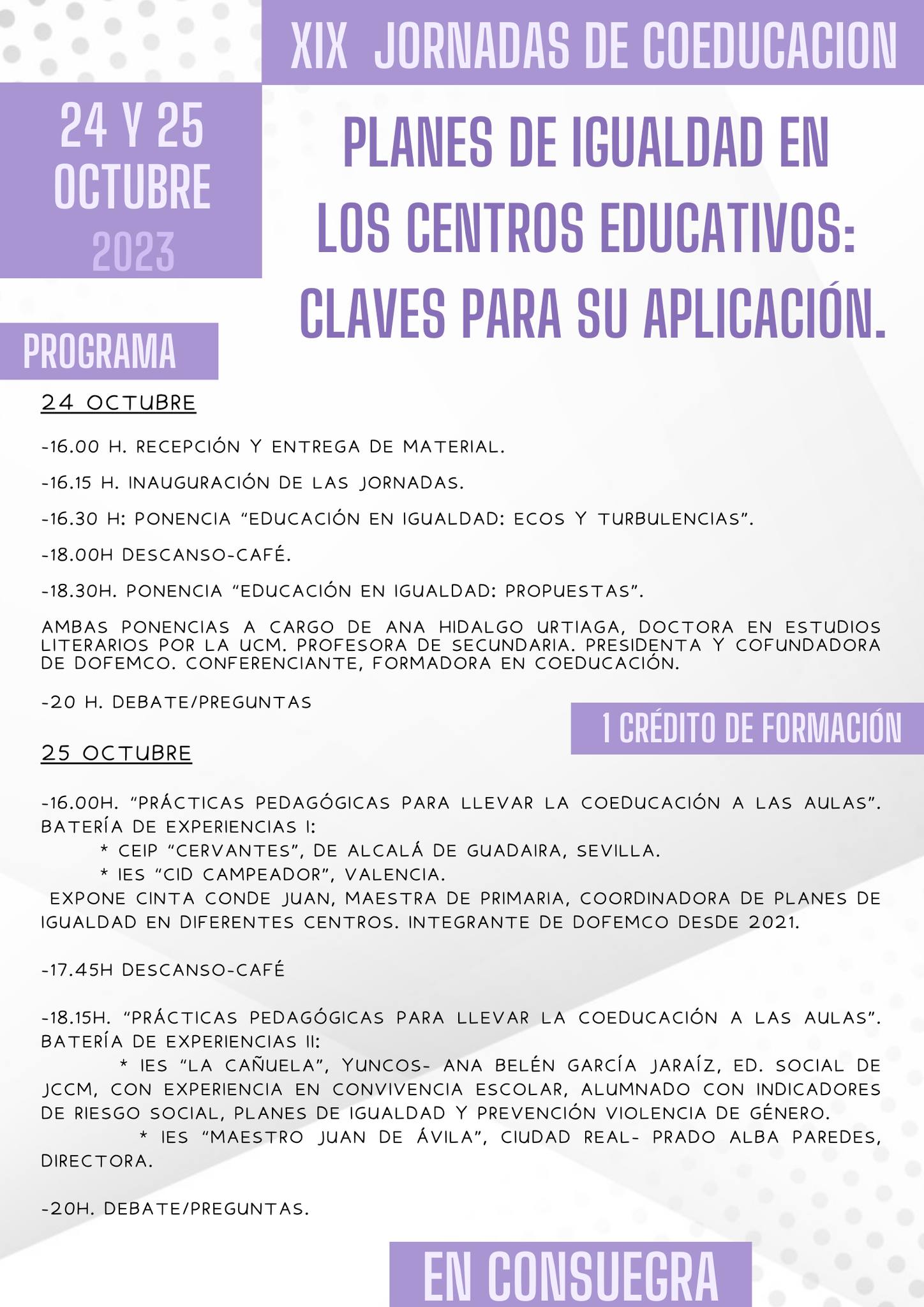 Consuegra será la sede de las XIX Jornadas de Coeducación 2023