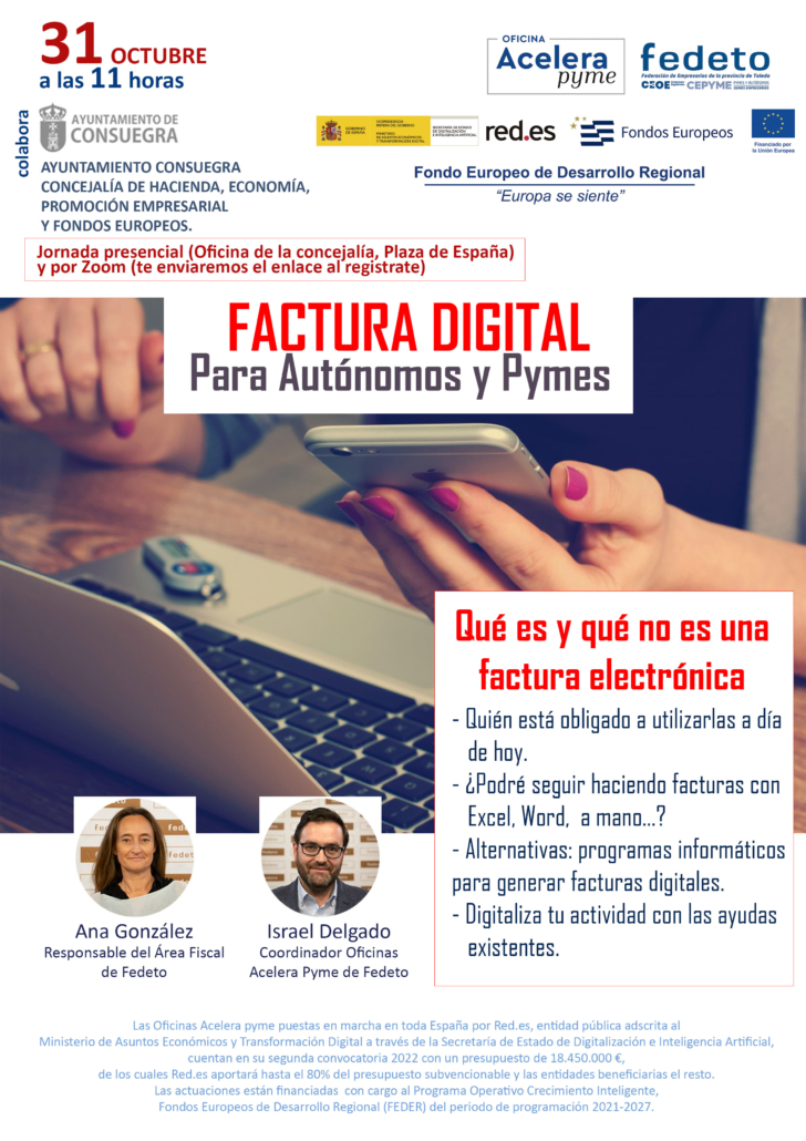 FEDETO. Jornada "Factura digital para pymes y autónomos". Martes 31 de octubre de 2023.