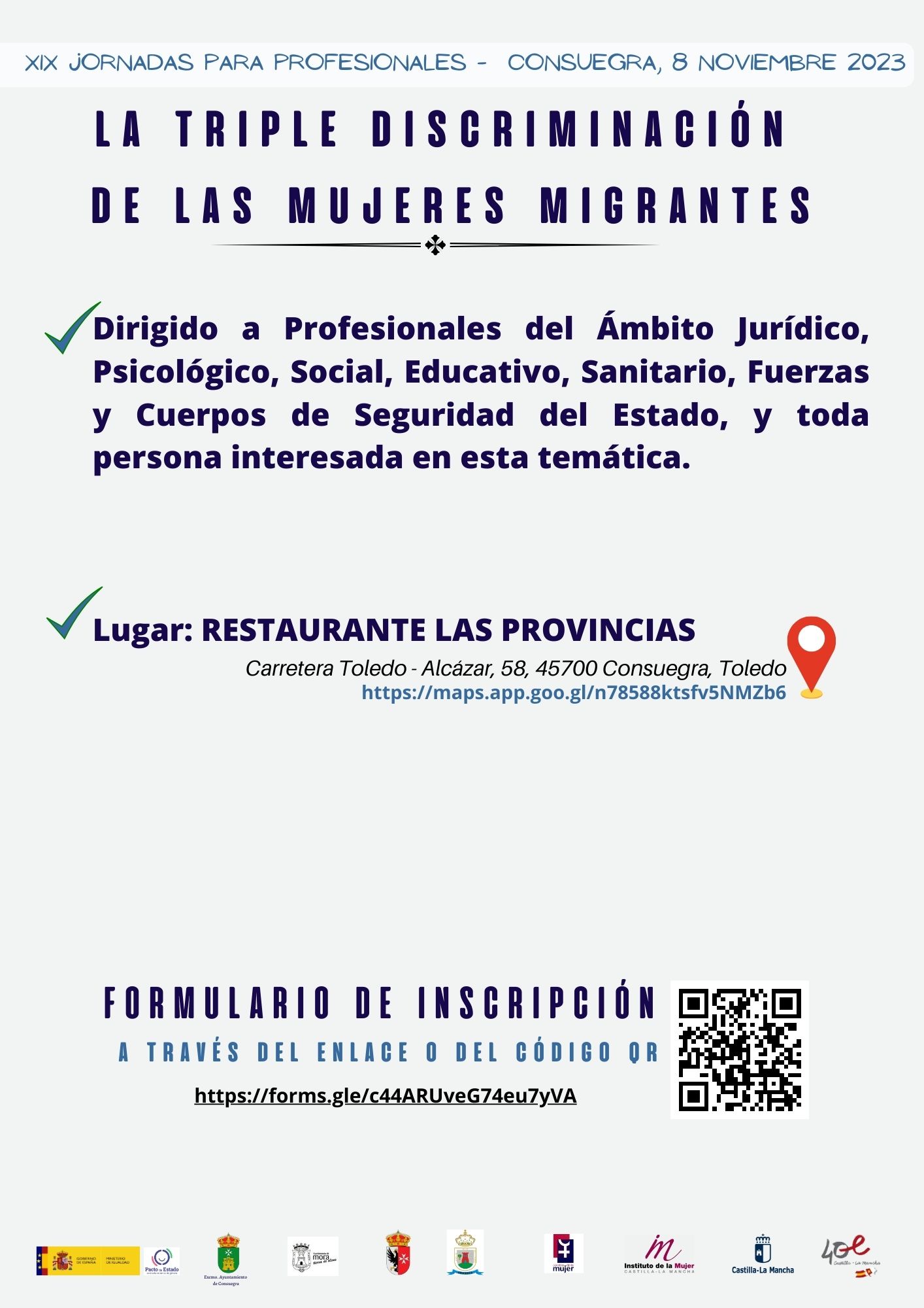 XIX Jornadas para Profesionales 2023 "La triple discriminación de las mujeres migrantes".