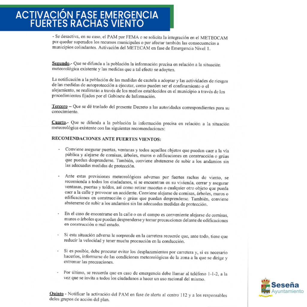 Activación fase de emergencias por fuertes rachas de viento