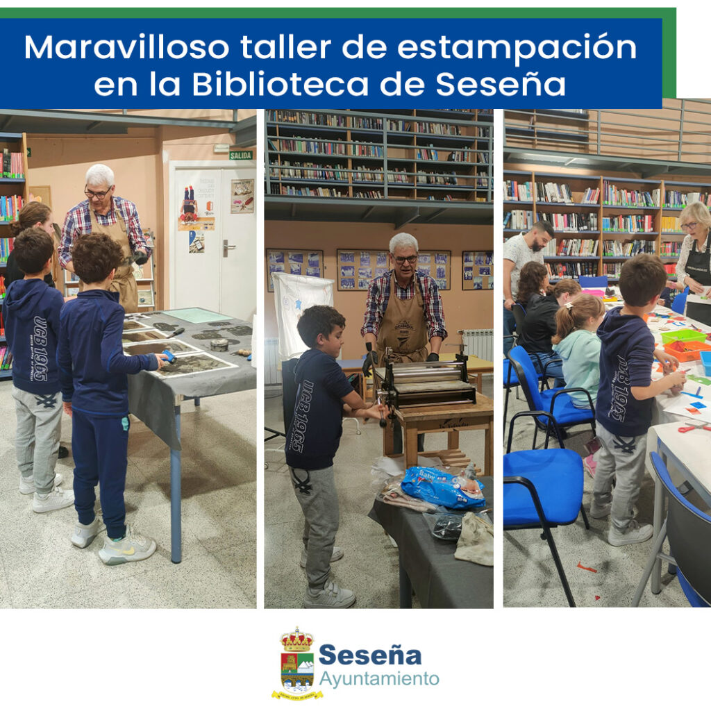 📚🎨 Maravilloso taller de estampación en la Biblioteca de Seseña 🎭🧸 – Ayuntamiento de Seseña
