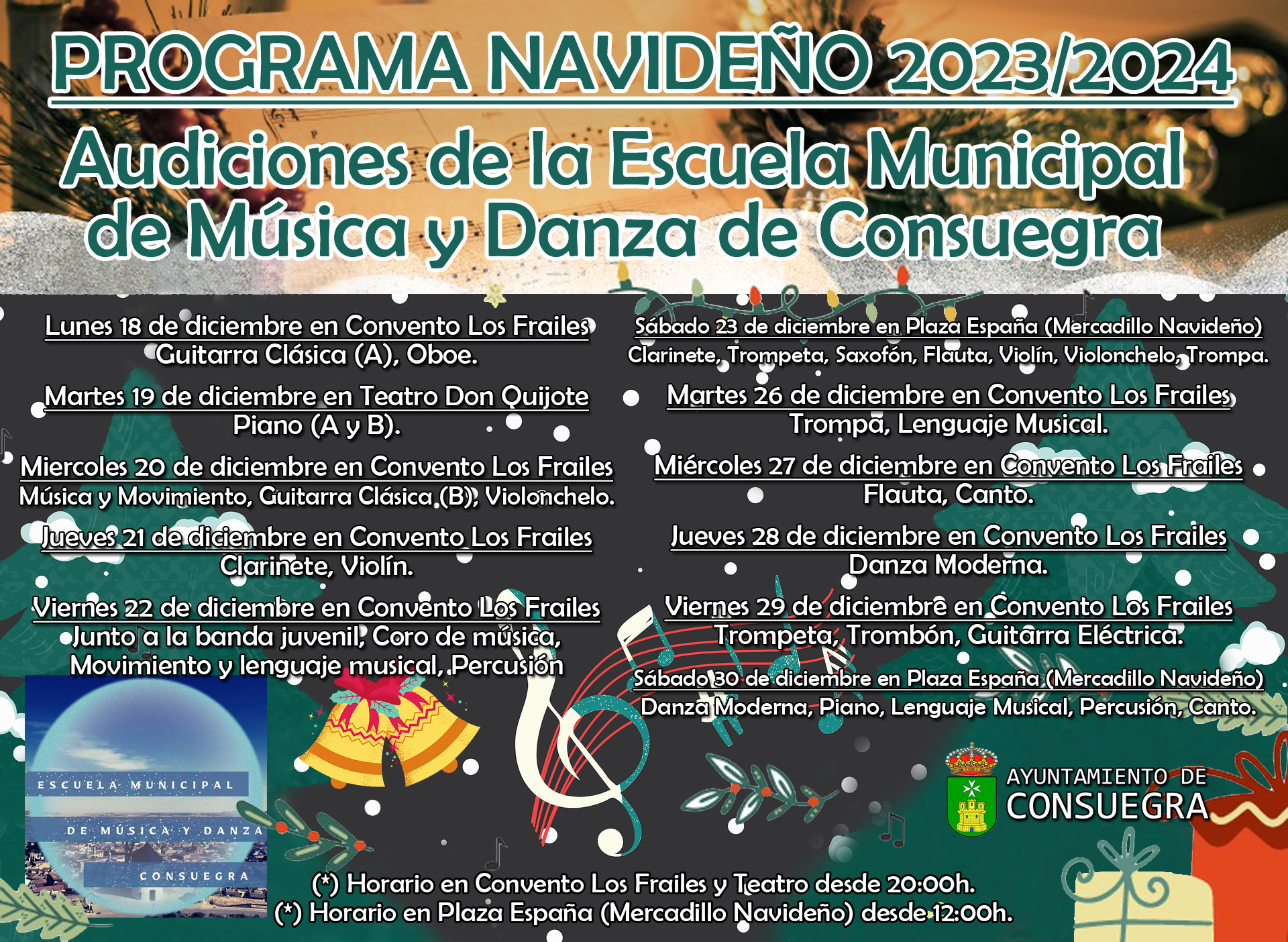 Audiciones de Navidad por la Escuela de Música y Danza de Consuegra Diciembre 2023