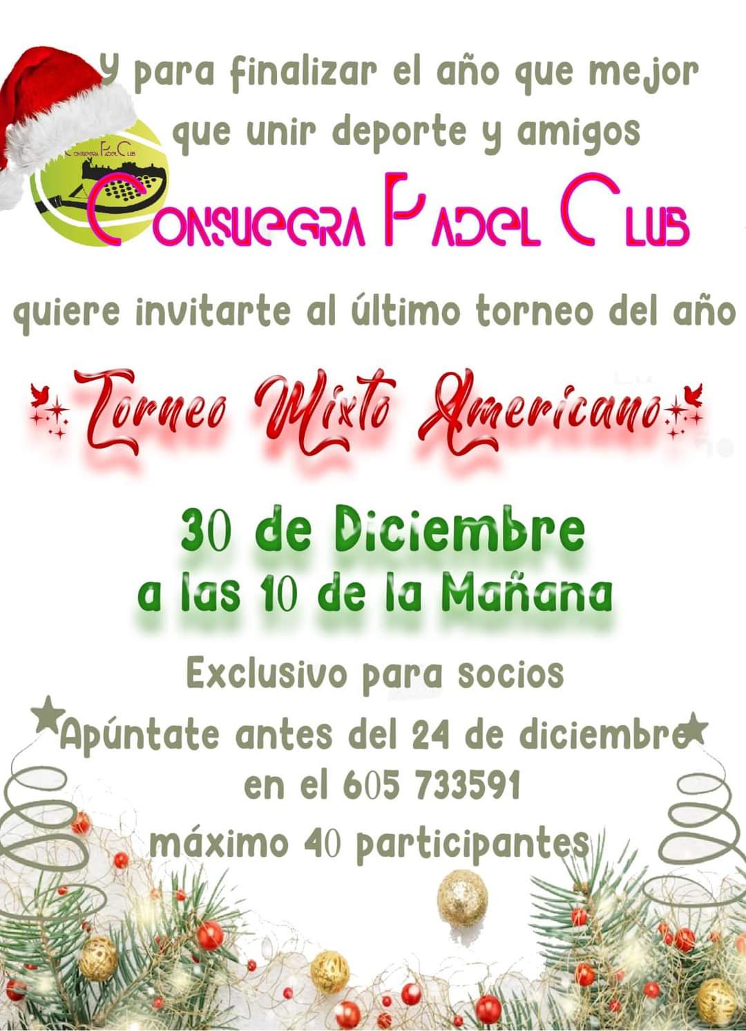 PADEL. Torneo Mixto Americano Navideño Consuegra 2023