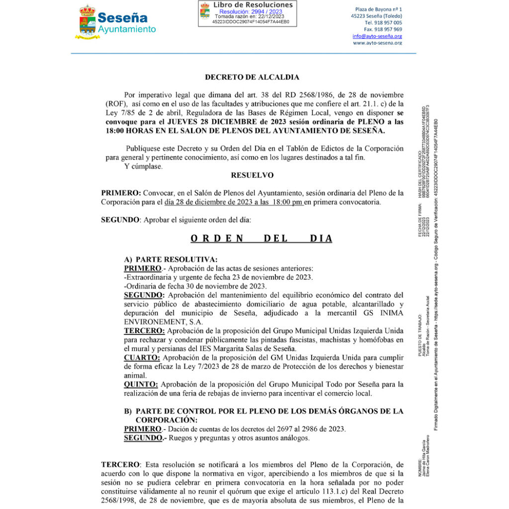 Sesión ordinaria del Pleno municipal