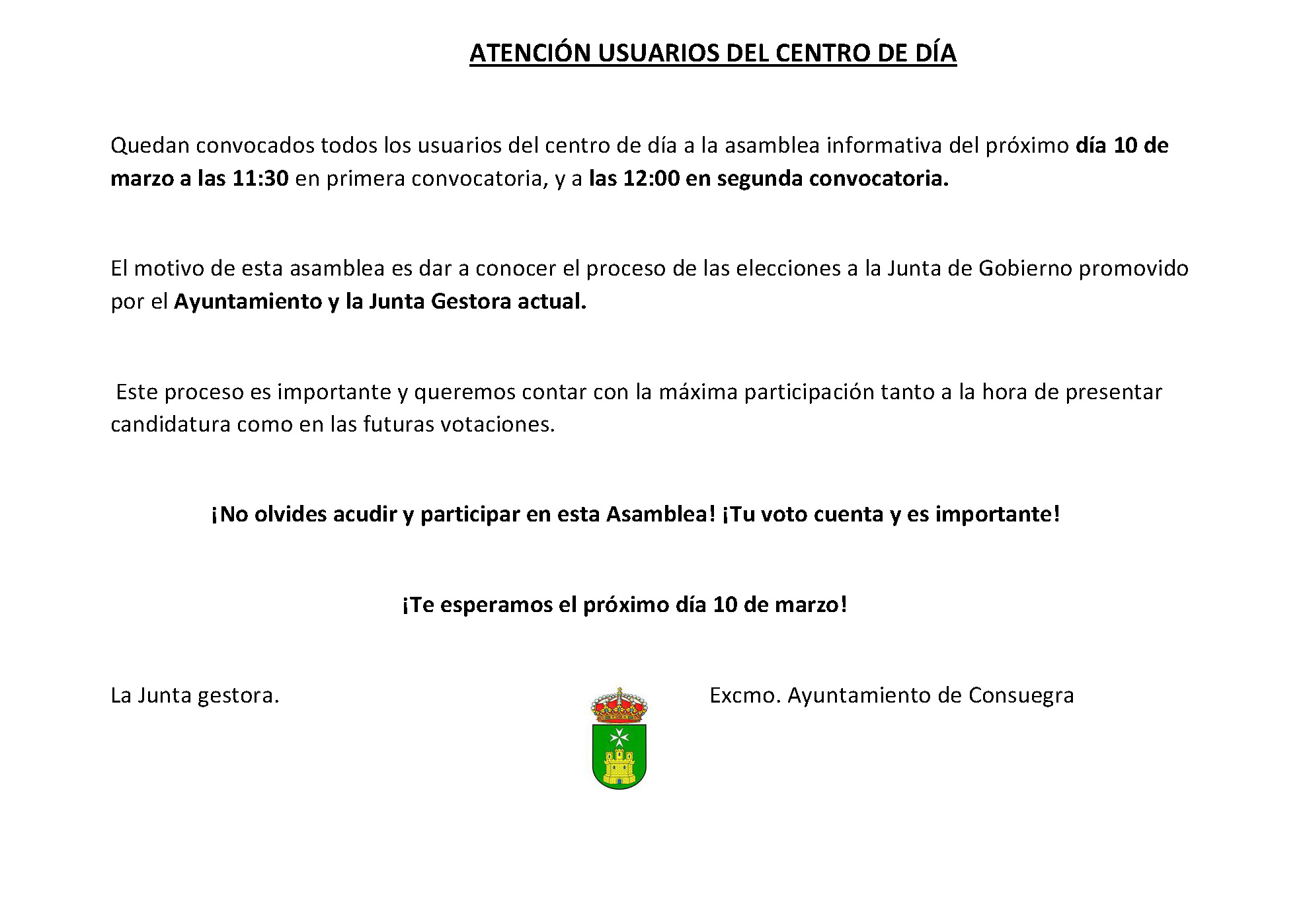 Convocatoria asamblea informativa del Centro de Día